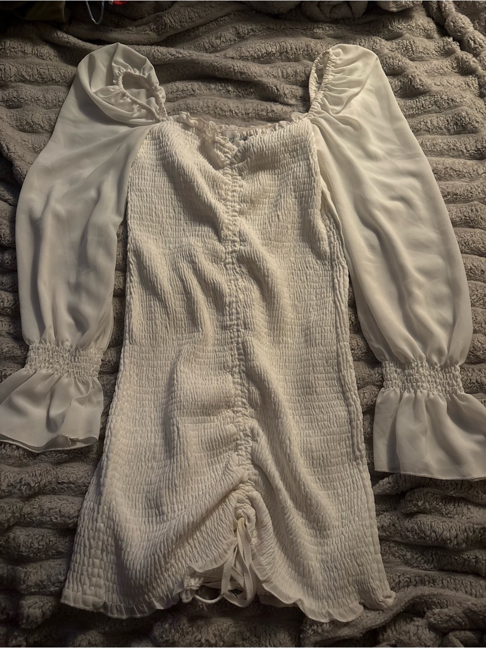 Princess Polly Ivory Smocked Puff-Sleeve Tunic Top